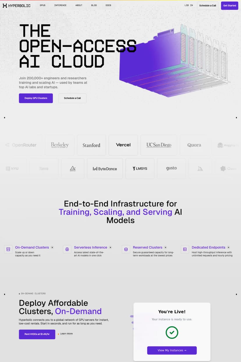 Hyperbolic — screenshot of a landing page