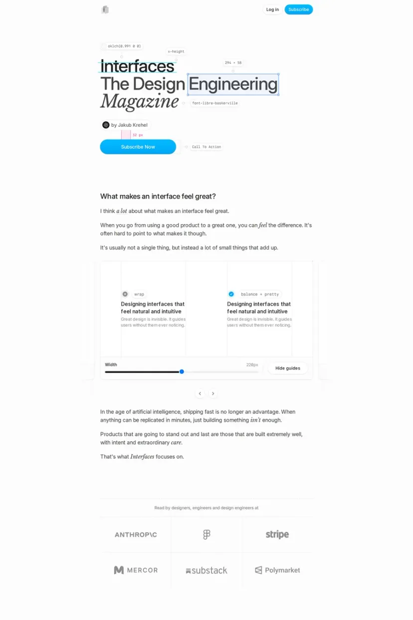 Interfaces — screenshot of a blog