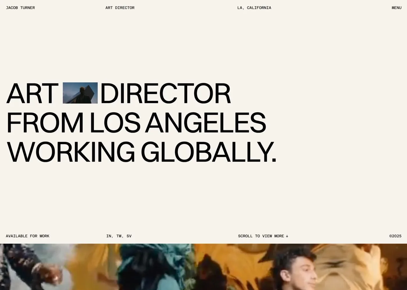 Jacob Turner — screenshot of a typographic design portfolio template in white