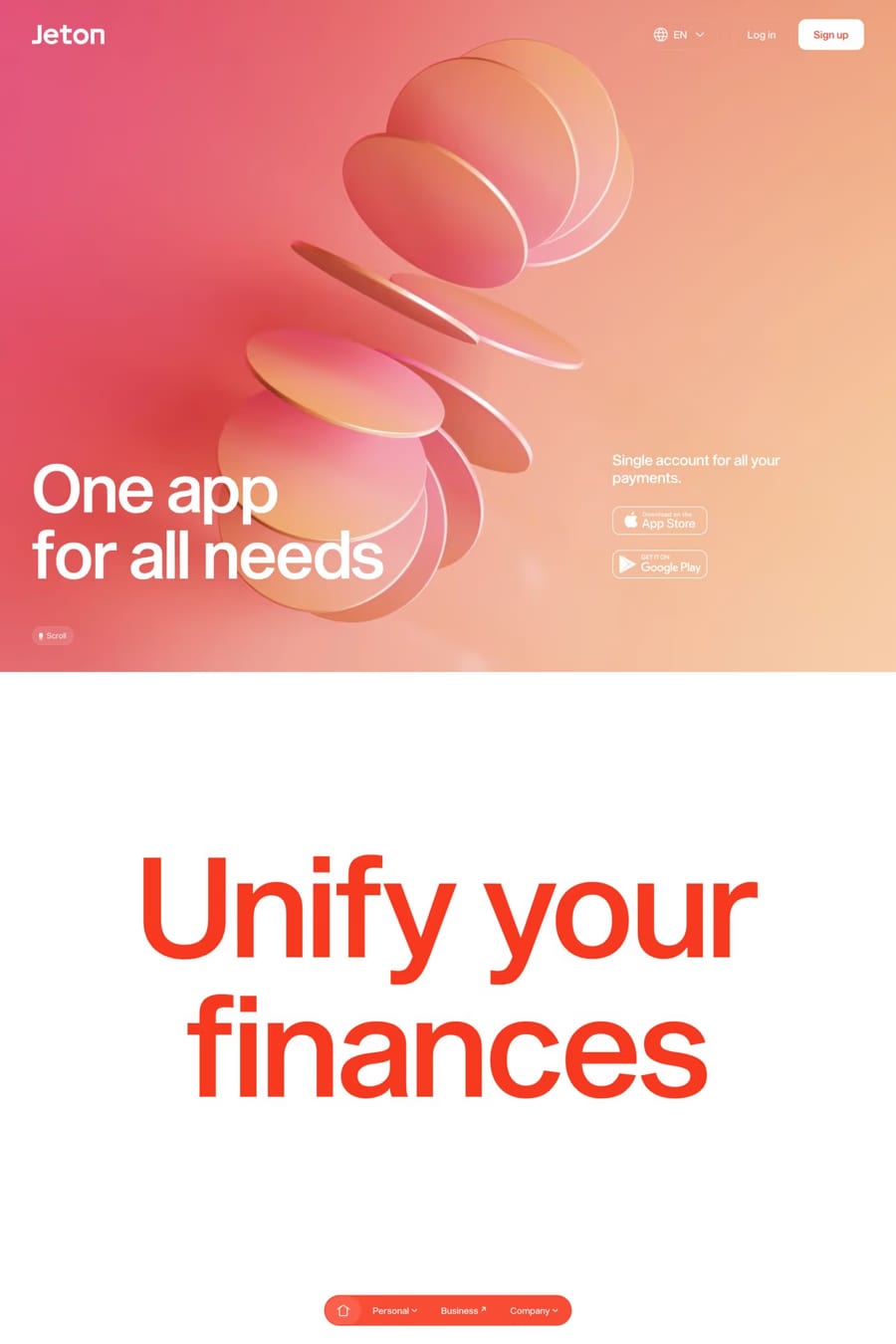Jeton — landing website screenshot