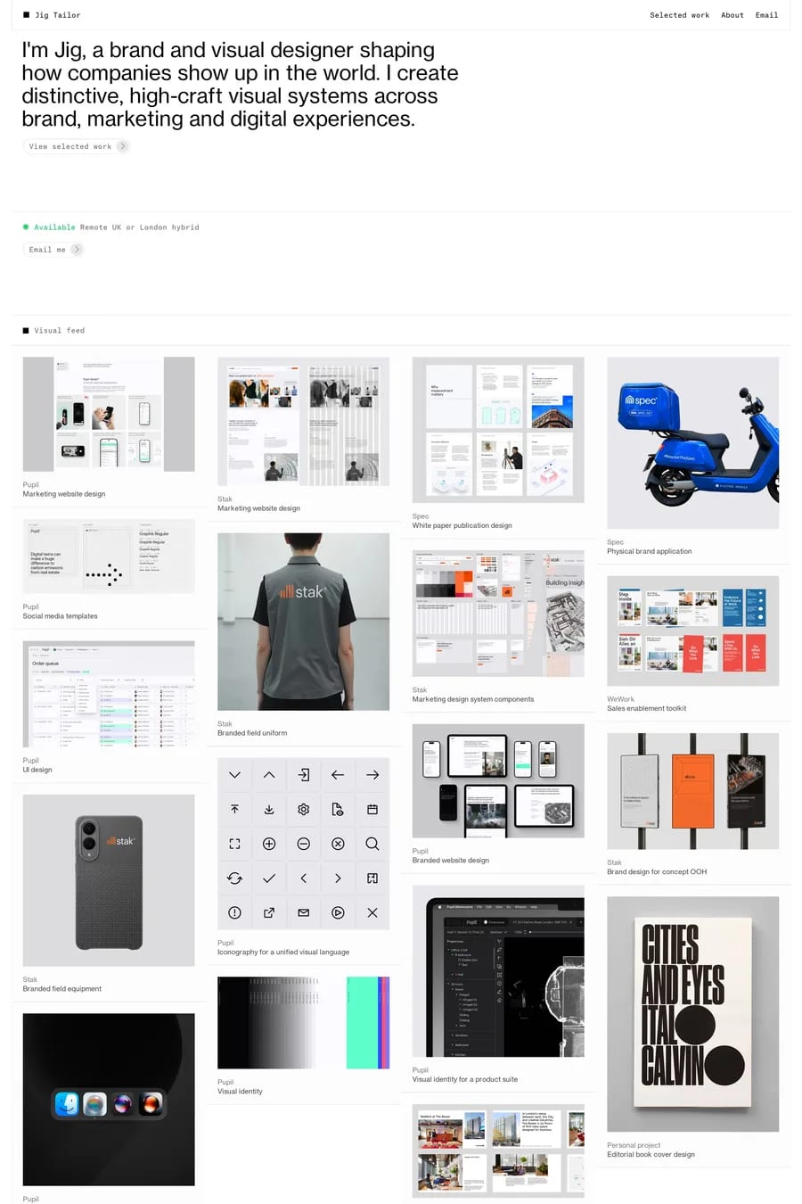 Jig Tailor — portfolio website screenshot