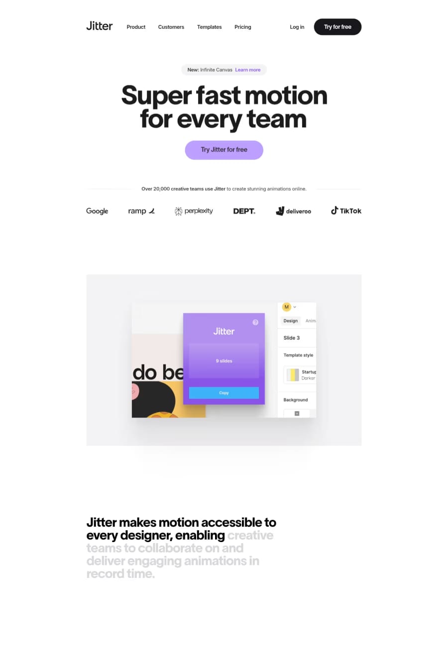 Jitter — screenshot of a hand-drawn, minimal design landing page in white and light grey