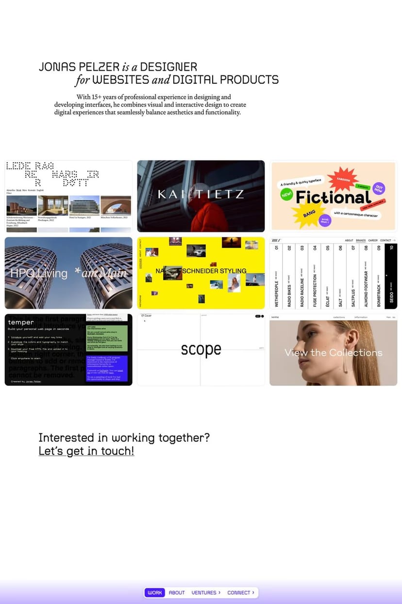 Jonas Pelzer — screenshot of a portfolio site