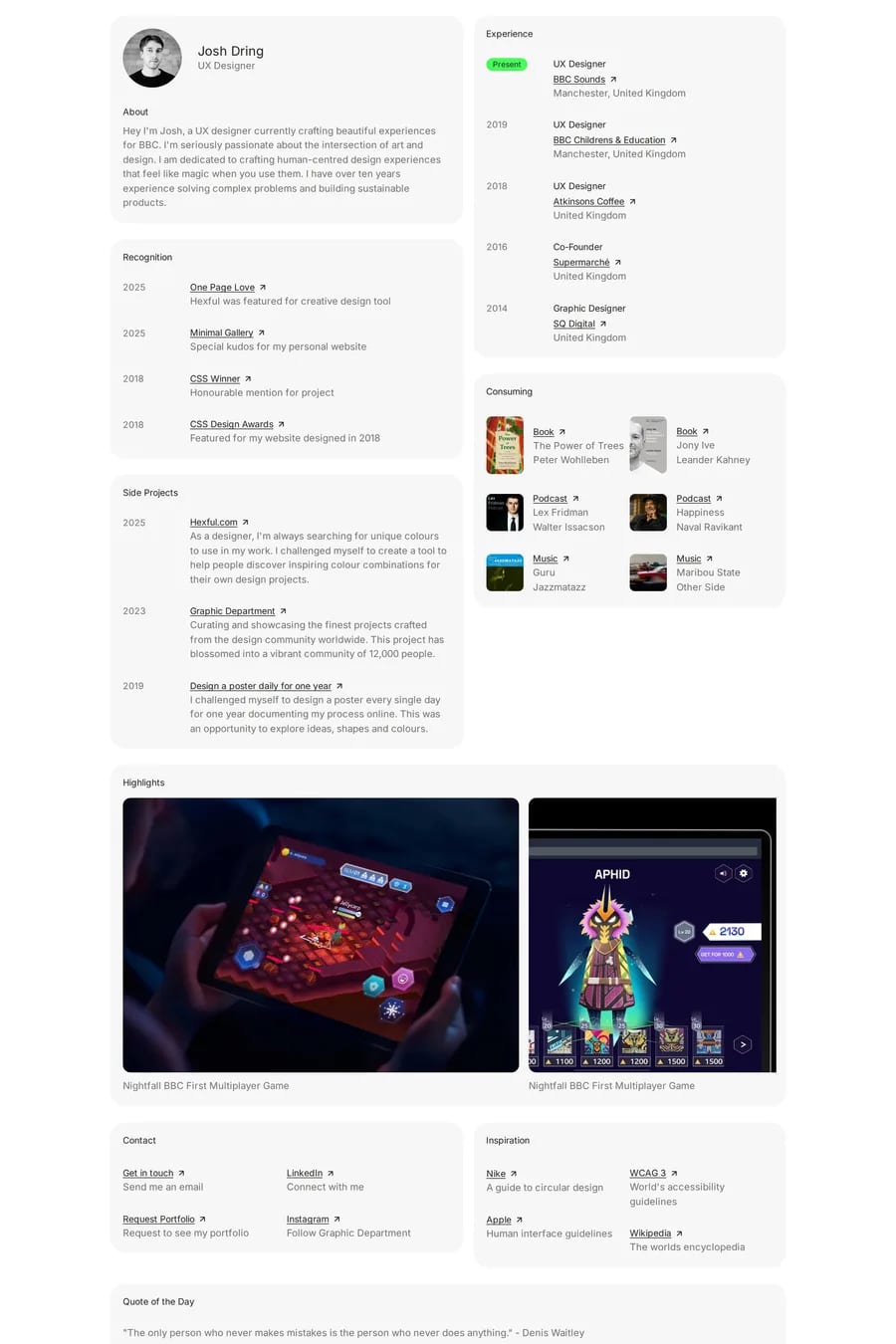Josh Dring — portfolio website screenshot