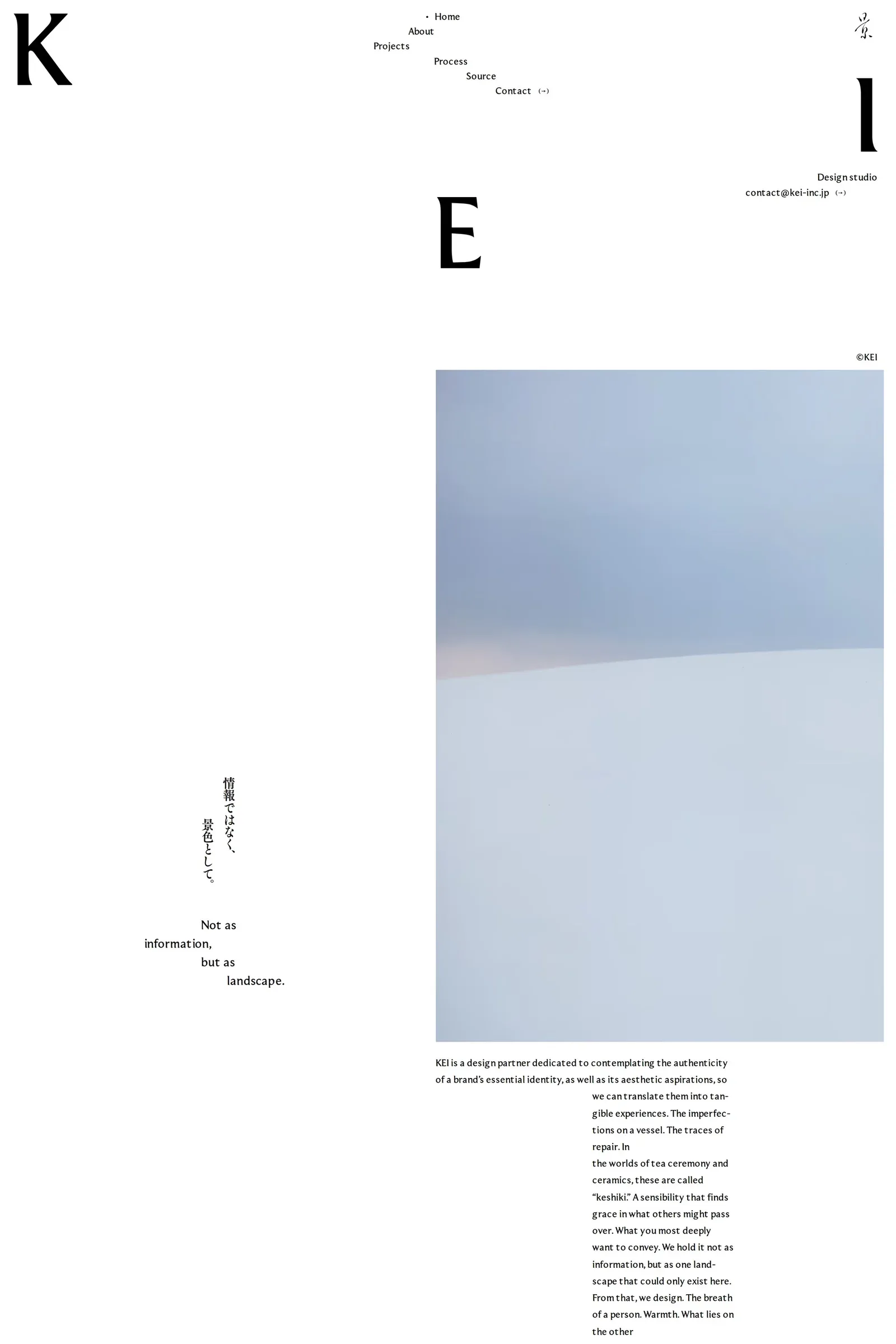 KEI — screenshot of a typographic, minimal design agency site in white