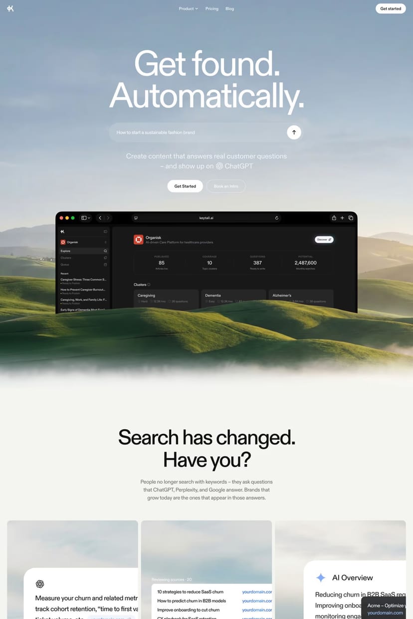 Keytail — screenshot of a landing page