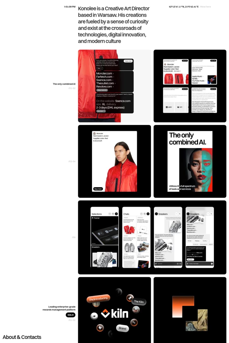 Konolee — screenshot of a minimal, typographic design portfolio site in white