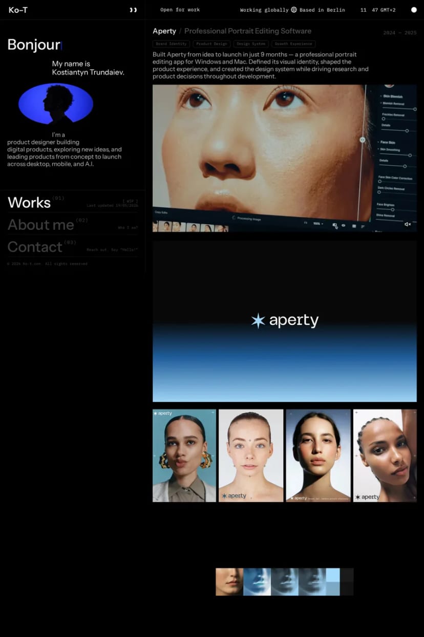 Ko–T — screenshot of a portfolio site