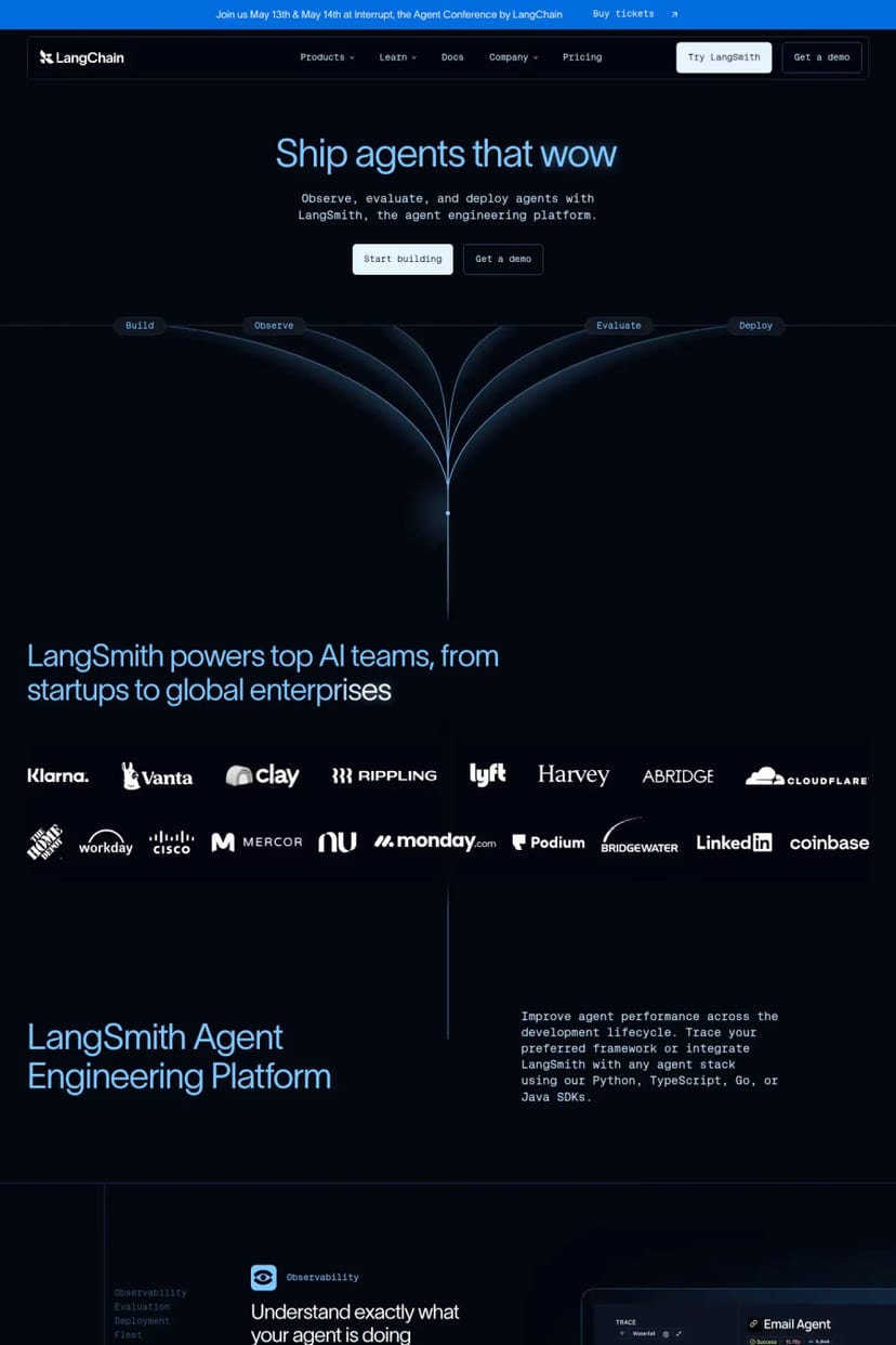 LangChain — screenshot of a landing page