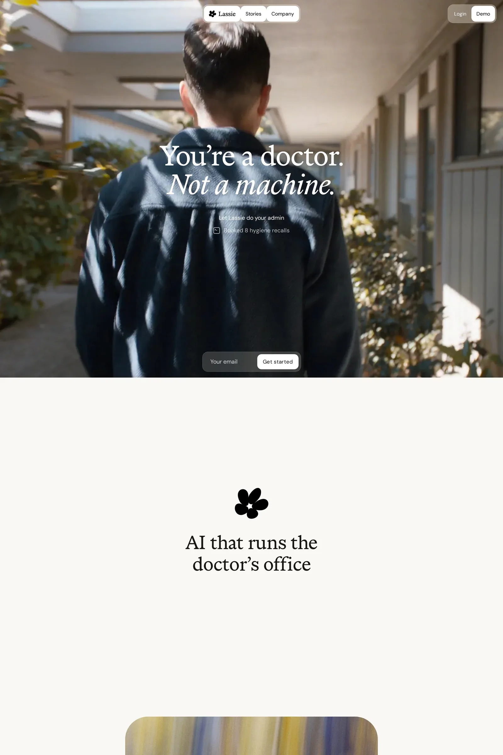 Lassie — screenshot of a neutral, elegant AI landing page in beige and white