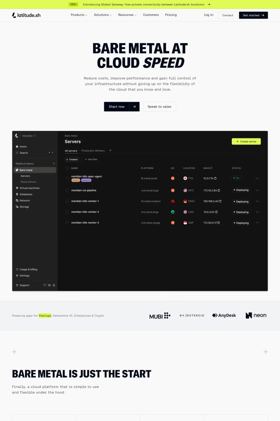 Latitude.sh — landing website screenshot