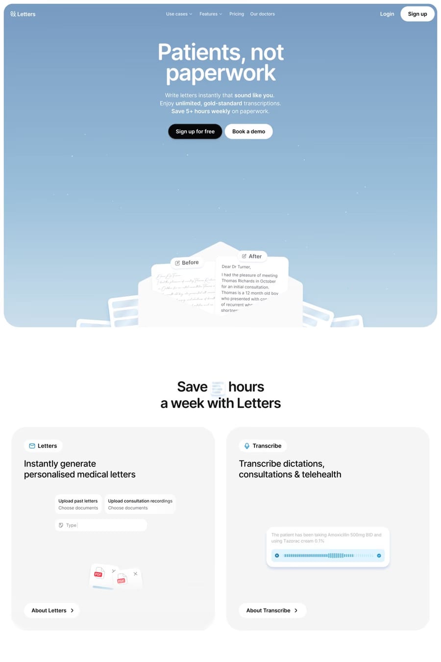 Letters — landing website screenshot