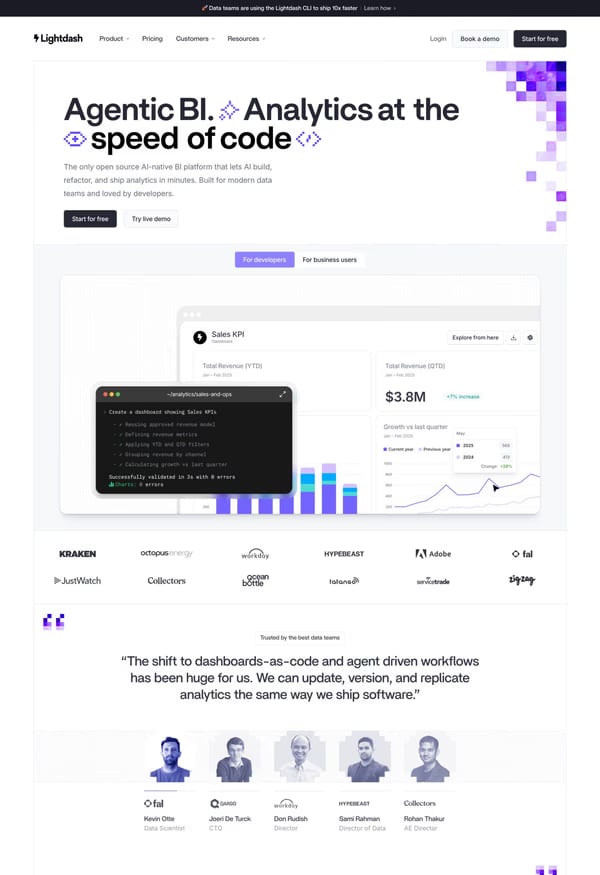 Lightdash — landing website screenshot