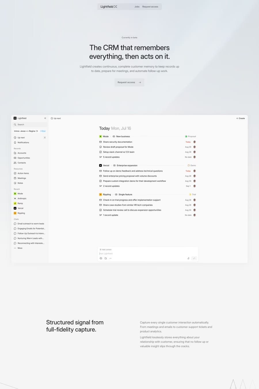Lightfield — waitlist website screenshot