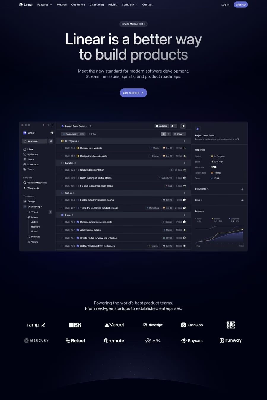 Linear — landing website screenshot