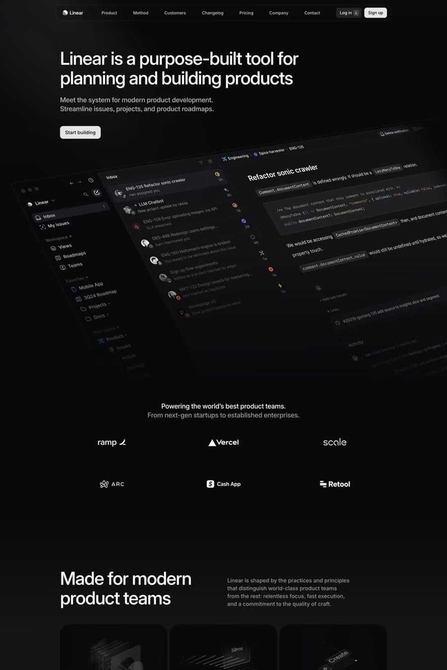 Linear — landing website screenshot