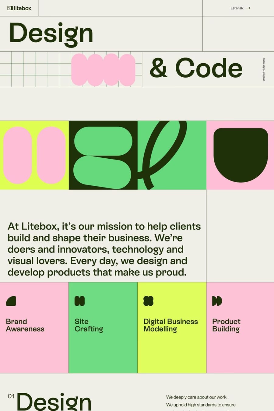 Litebox — screenshot of a fun, colourful design agency site in beige and light green