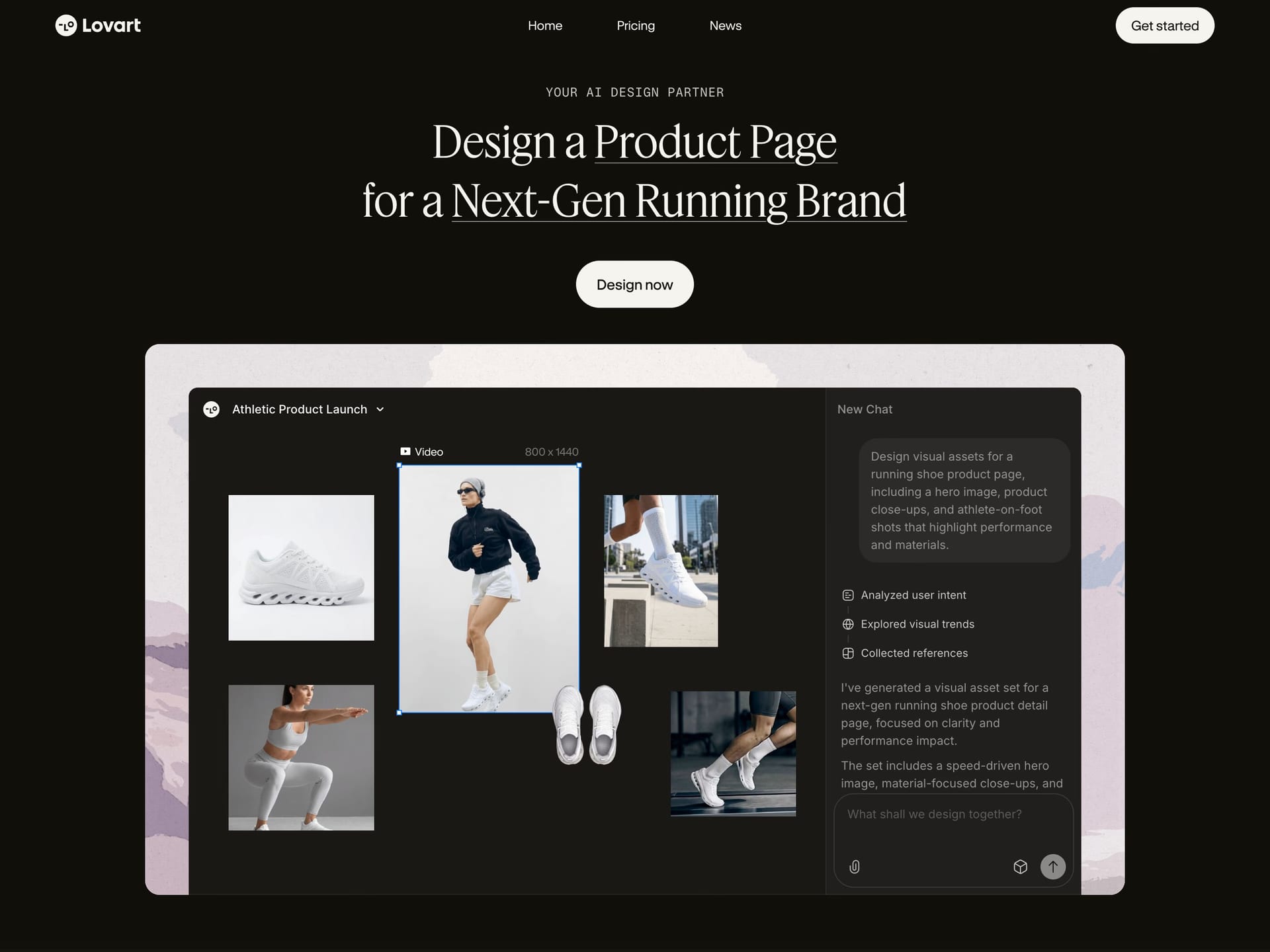 Lovart — screenshot of a clean, dark AI landing page in black