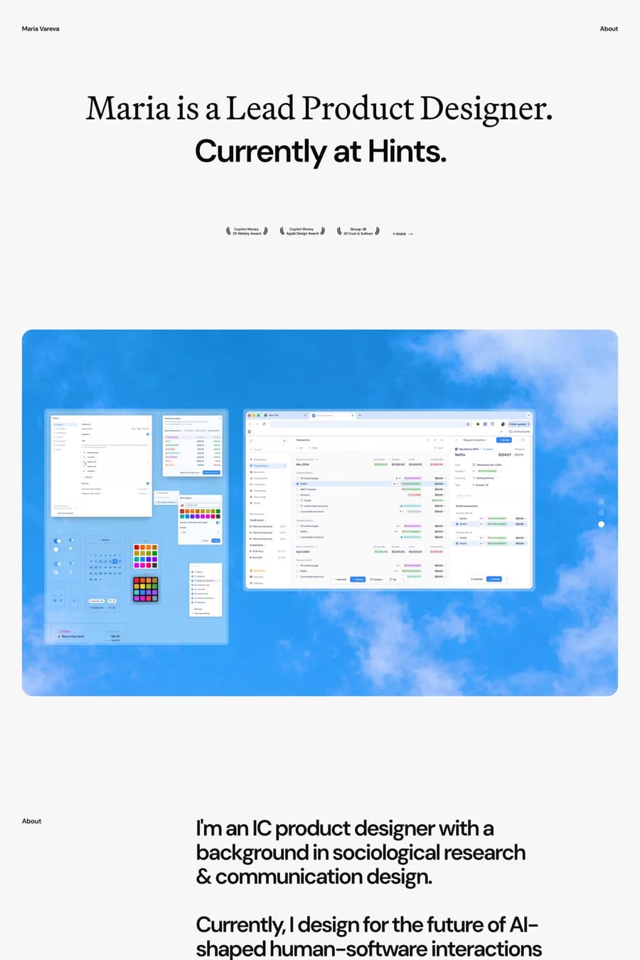 Maria Vareva — portfolio website screenshot