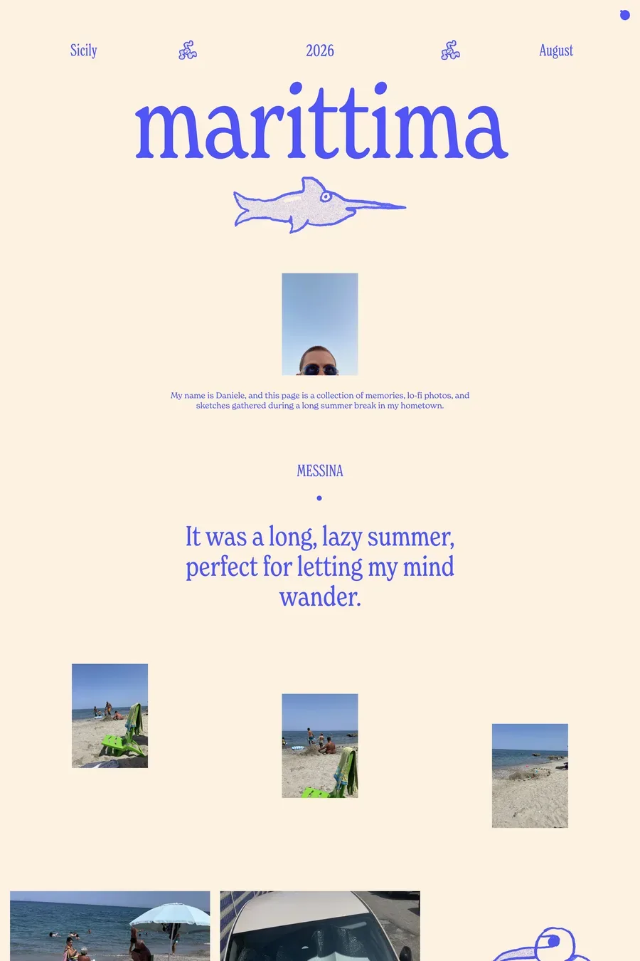 Marittima — screenshot of a hand-drawn, fun travel blog in cream and blue