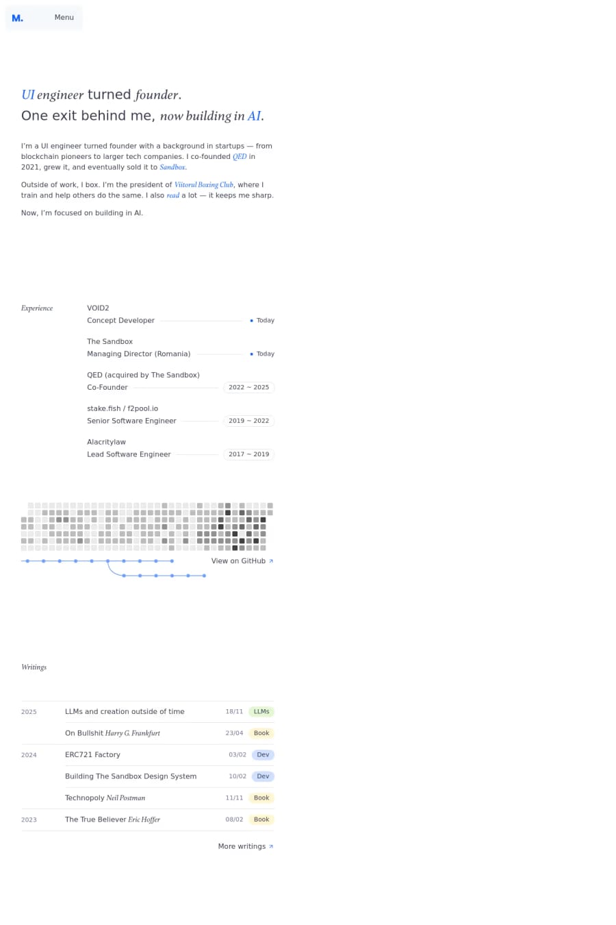 Marius Bălaj — portfolio website screenshot
