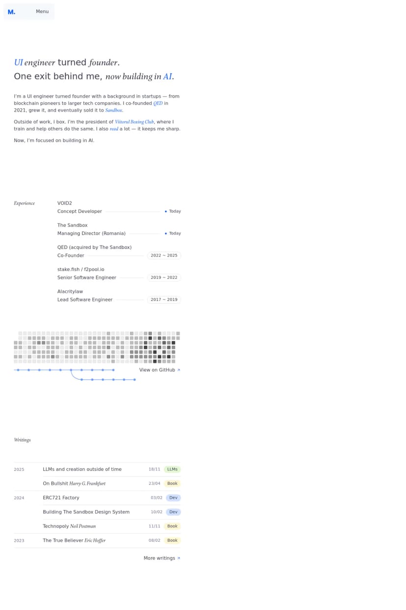 Marius Bălaj — screenshot of a portfolio site