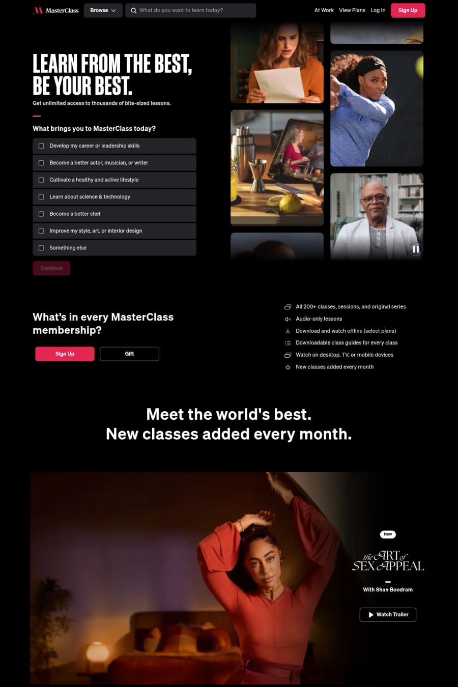 MasterClass — landing website screenshot