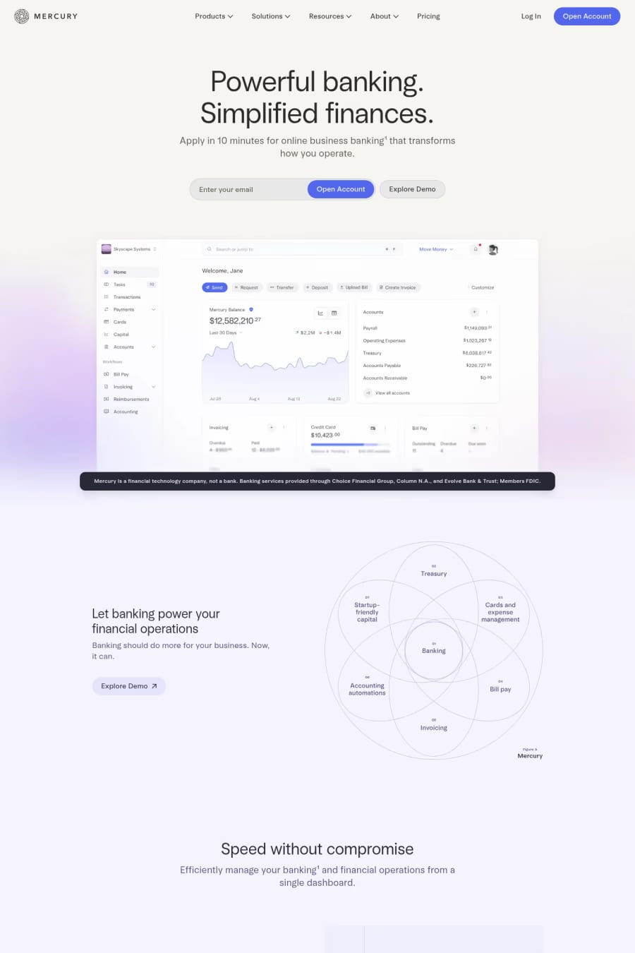 Mercury — landing website screenshot