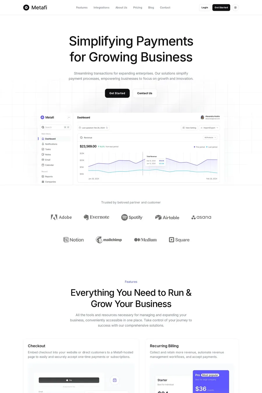 Metafi — screenshot of a website template