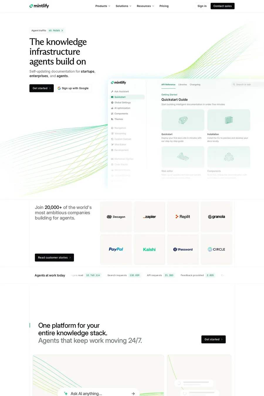 Mintlify — screenshot of a detailed AI landing page in white and black