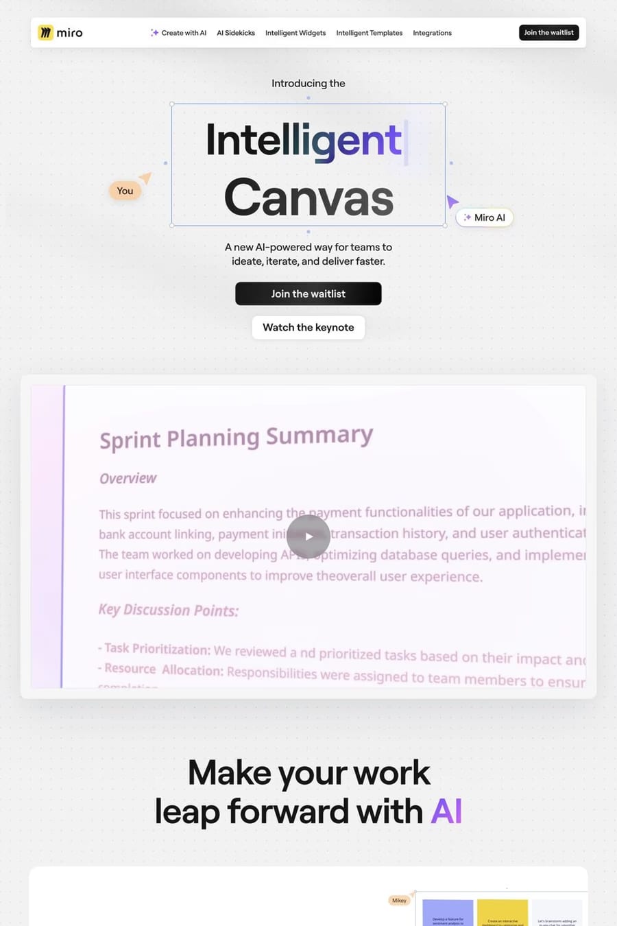 Miro Intelligent Canvas — landing website screenshot