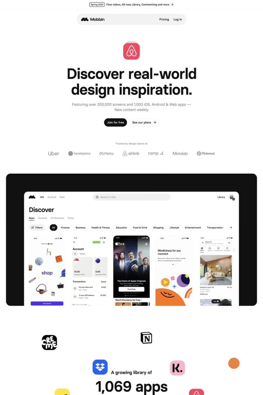 Mobbin — landing website screenshot