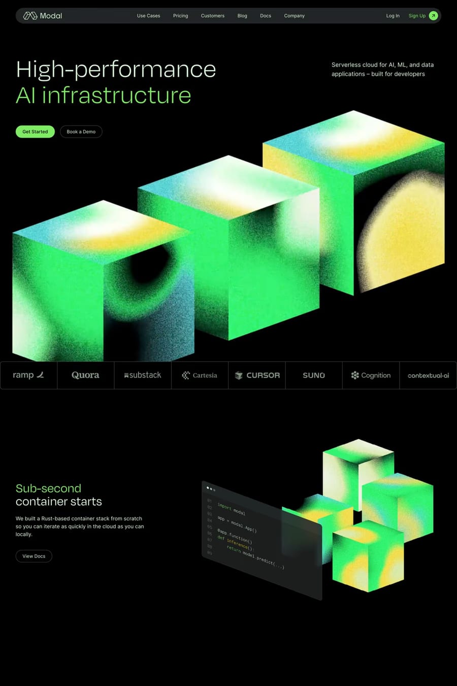 Modal — screenshot of a dark, isometric Web3 and crypto landing page in black and green