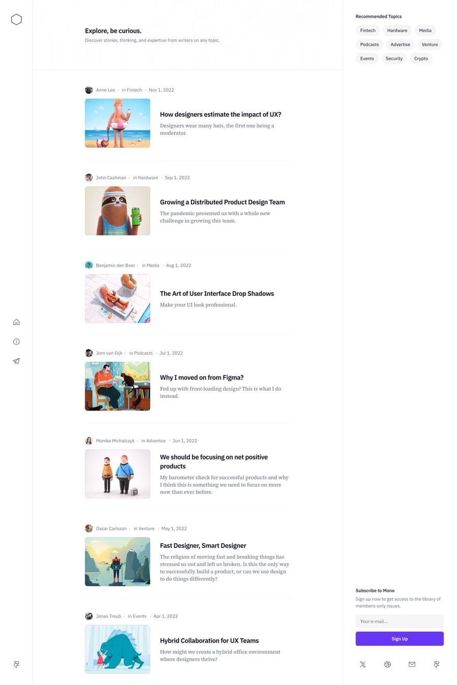 Mono — screenshot of a minimal, black-and-white writing blog template in white