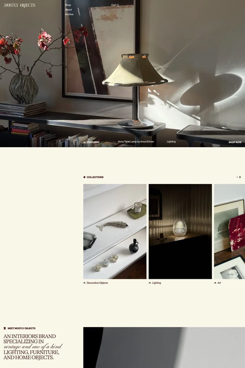 Mostly Objects — screenshot of an online shop