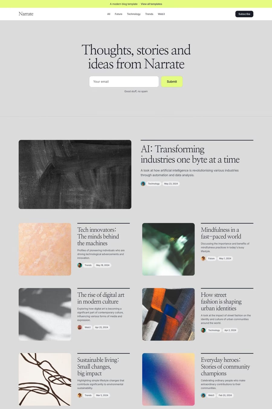 Narrate — blog website template screenshot