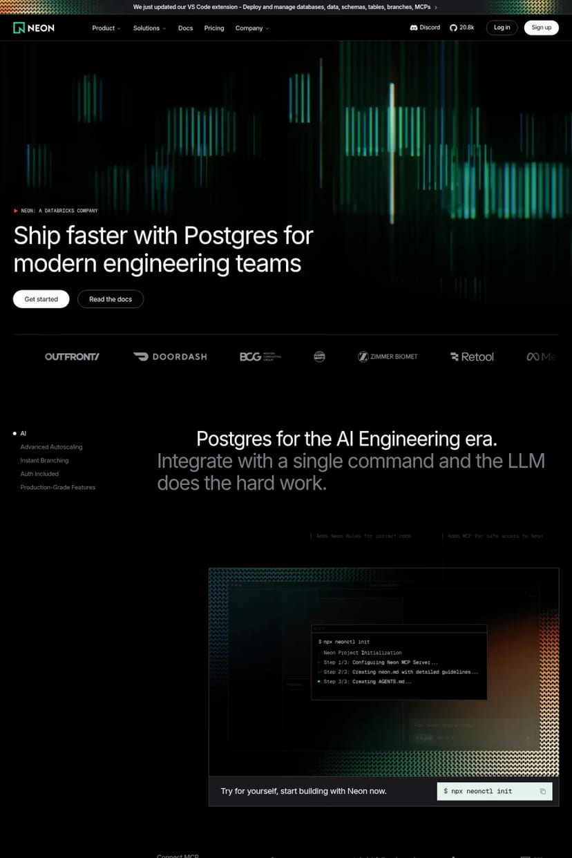 Neon — screenshot of a landing page