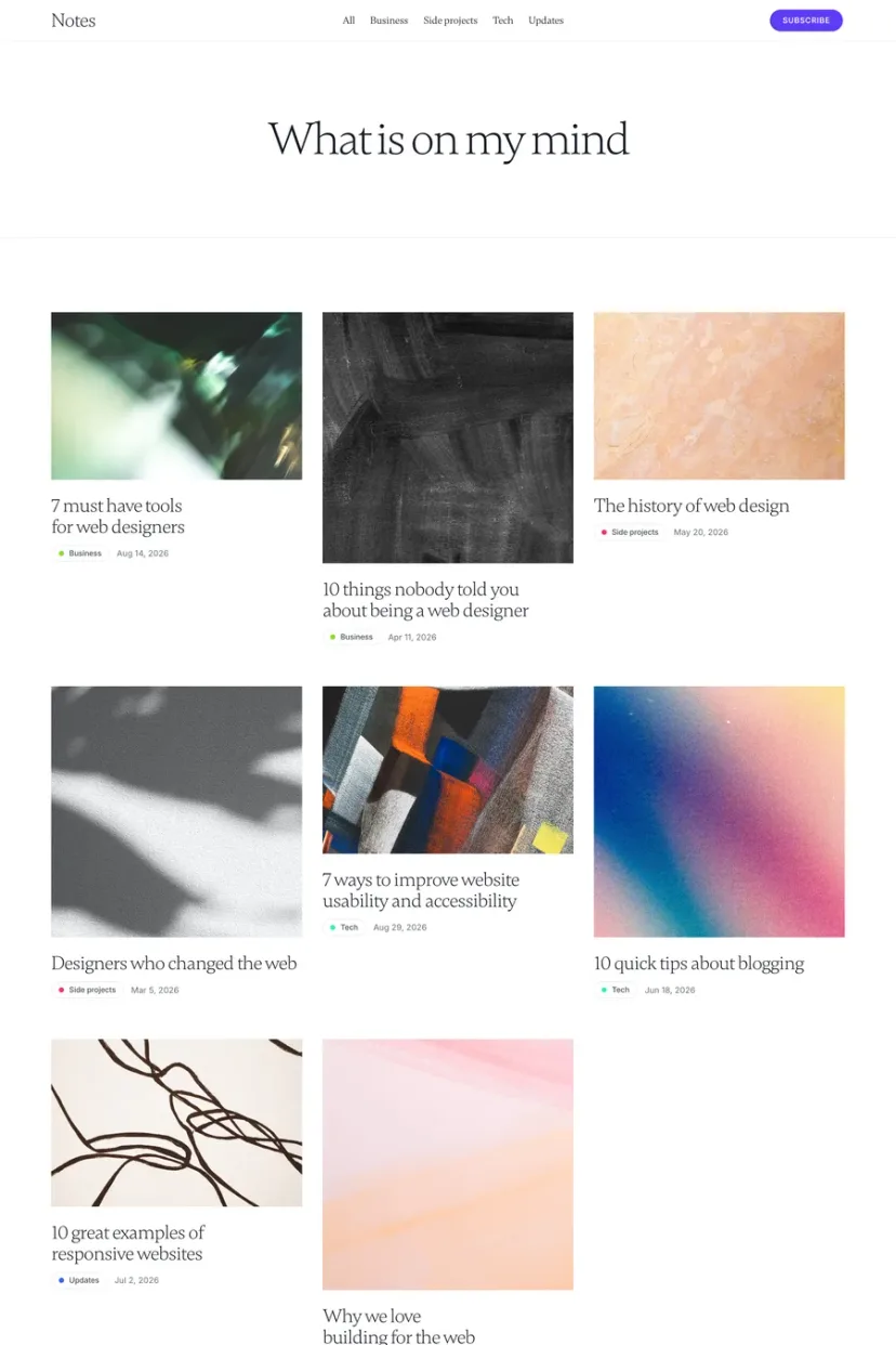 Notes Journal — screenshot of a blog template