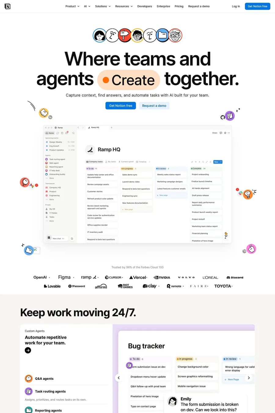 Notion — screenshot of a minimal productivity landing page in white and blue