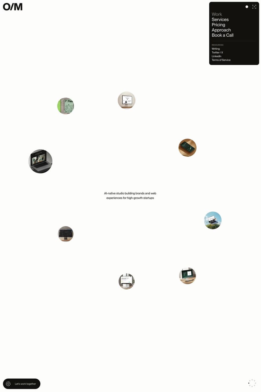 Off Menu — screenshot of an experimental design agency site in white and black