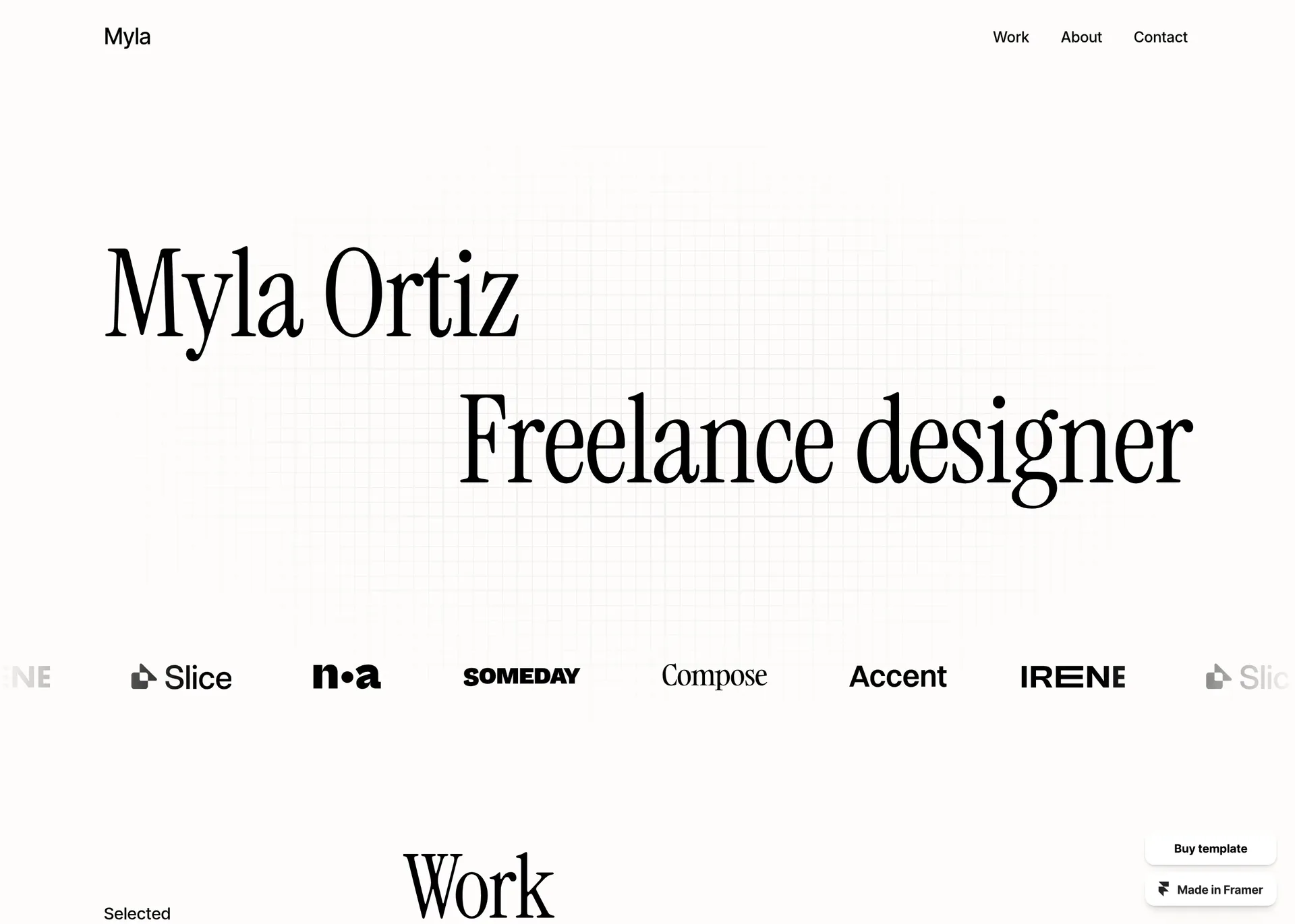 Offset — screenshot of an elegant design portfolio template in black