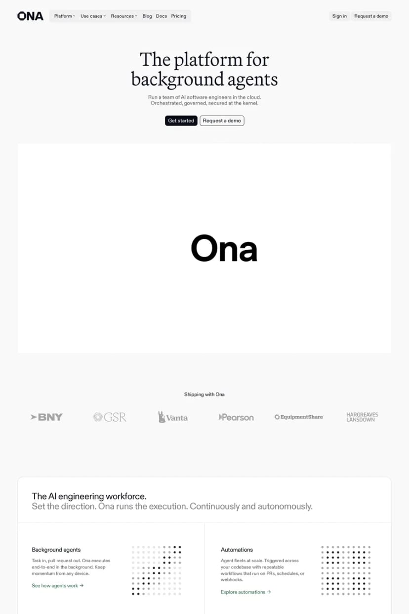 Ona — screenshot of a landing page
