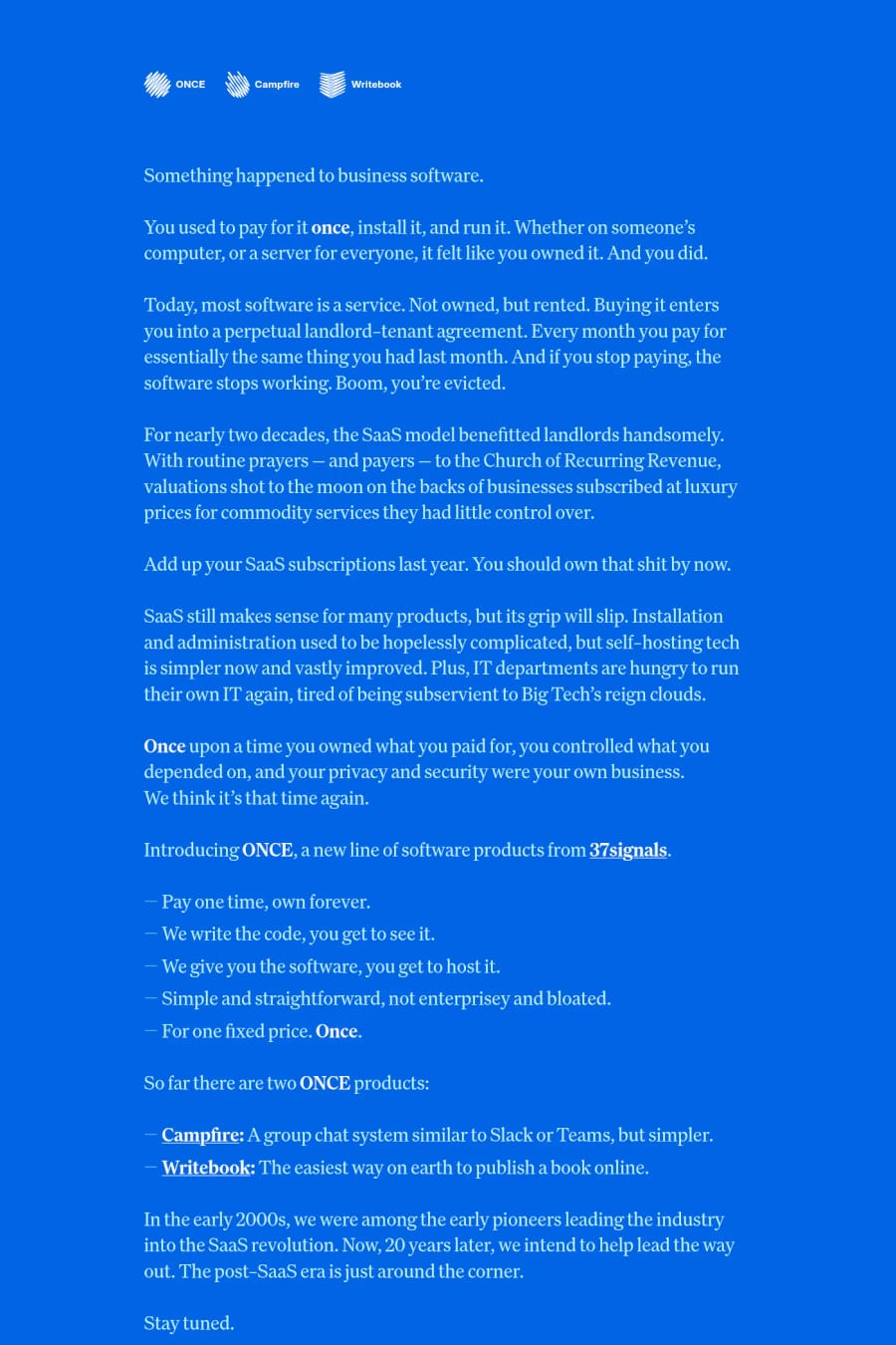 ONCE — landing website screenshot