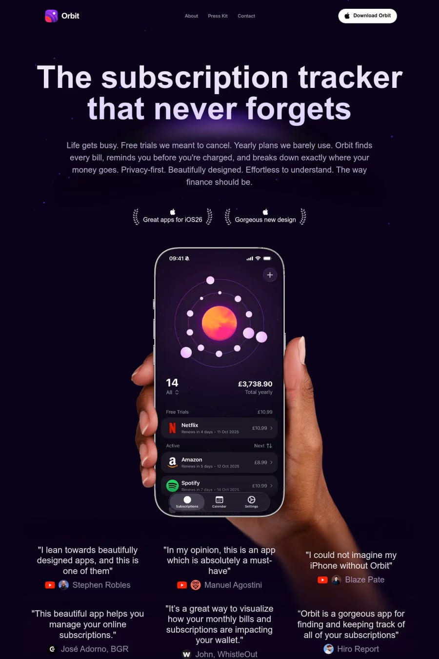 Orbit — landing website screenshot