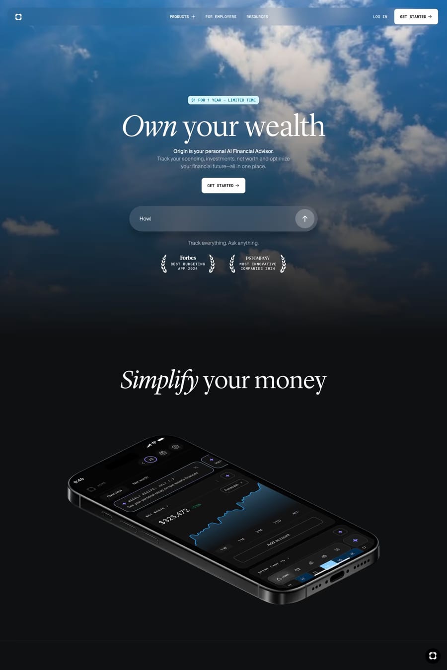 Origin — landing website screenshot