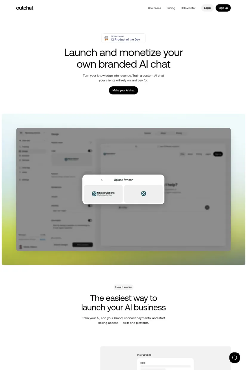 Outchat — screenshot of a minimal AI landing page in white and light blue