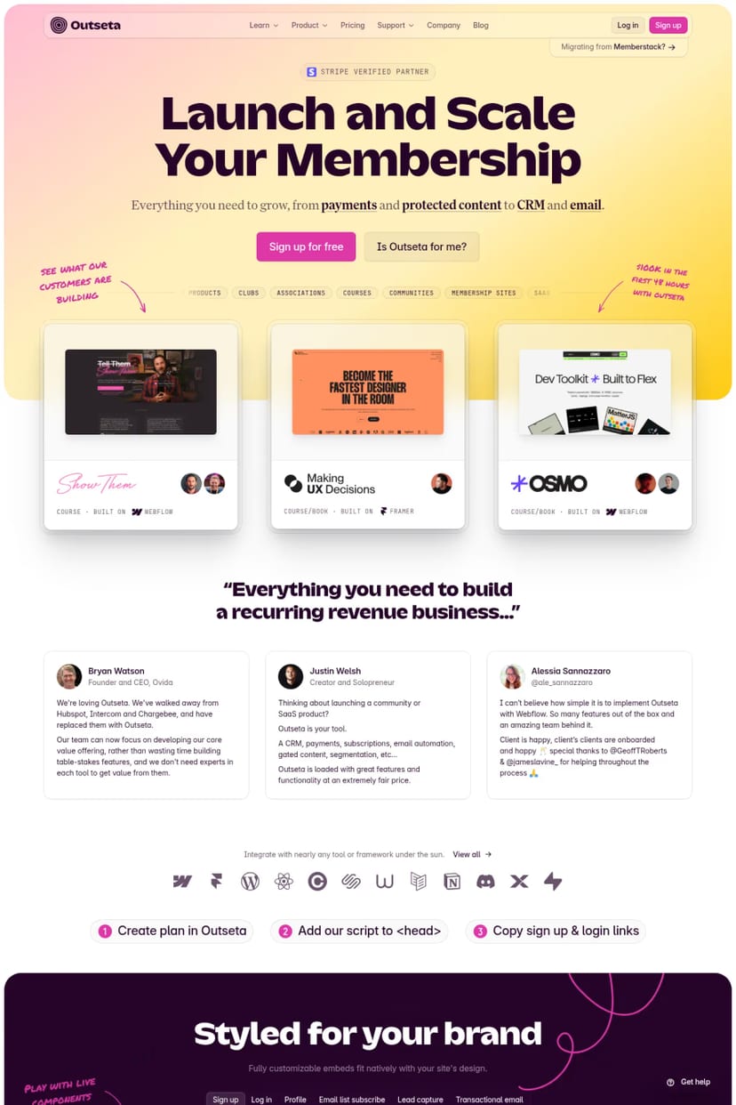 Outseta — screenshot of a landing page