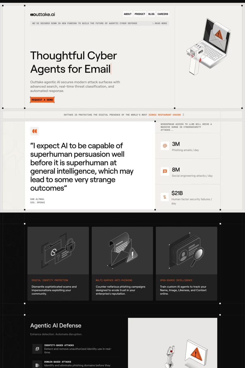 Outtake — screenshot of a landing page