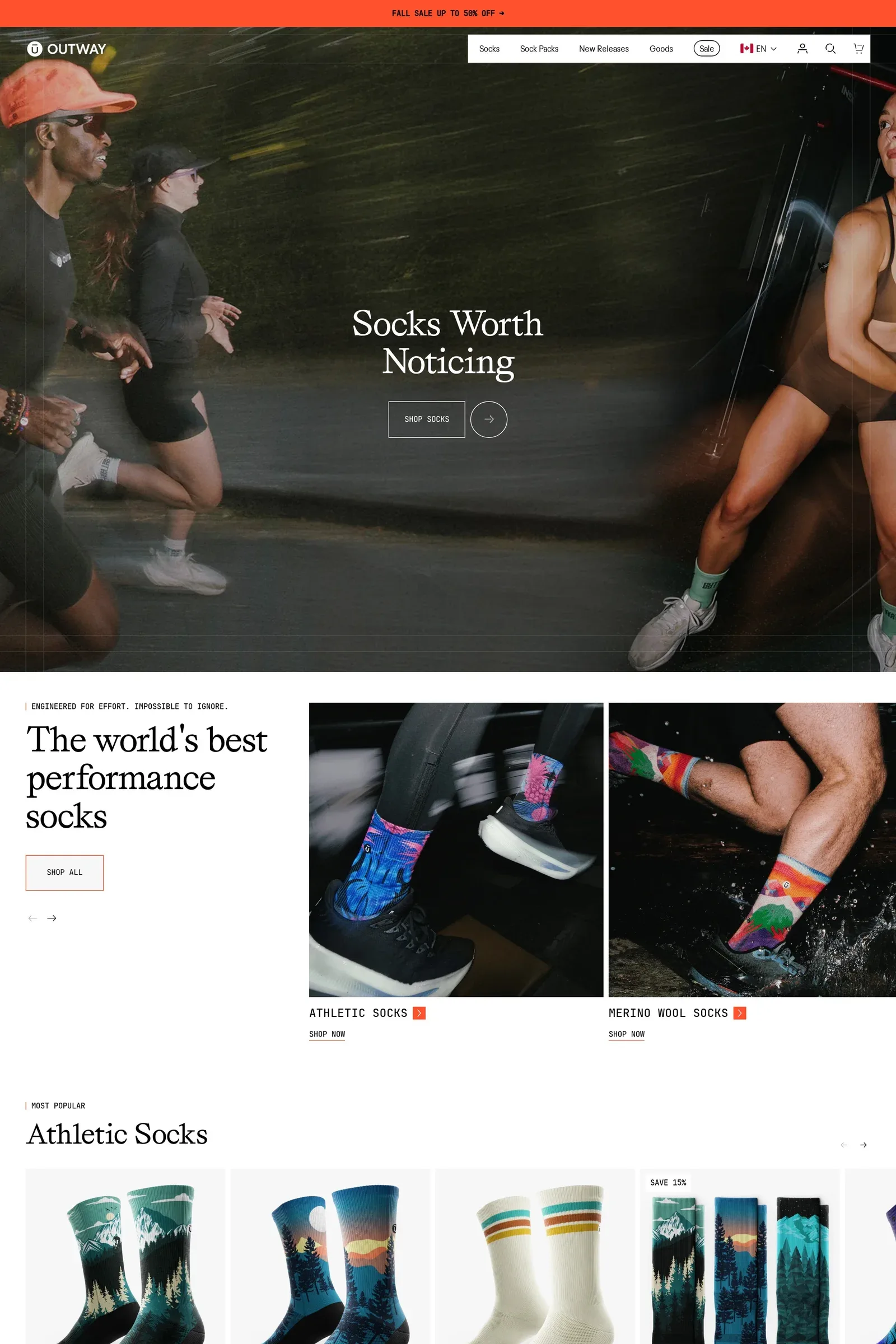 Outway — screenshot of a bright, colourful retail online shop in black and white
