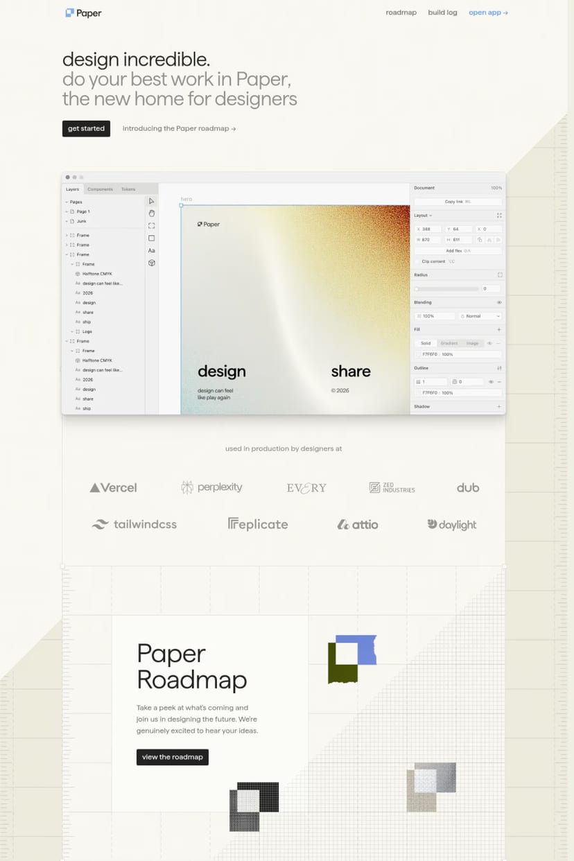 Paper — screenshot of a landing page